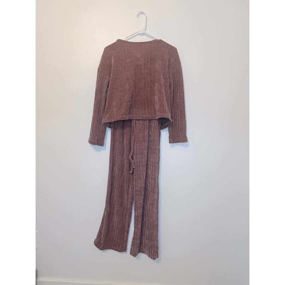 Danskin Womens Ribbed Chenille Lounge Set Mauve Pink Top Pants Small